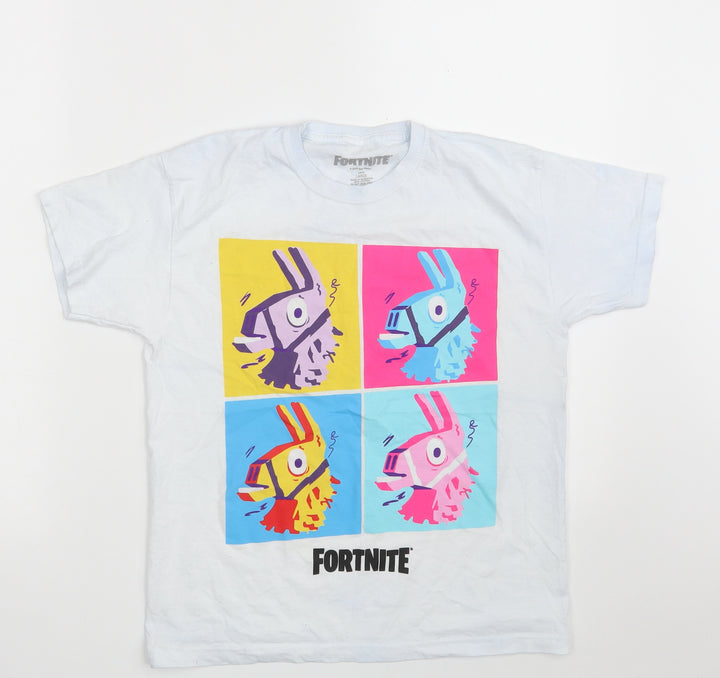 Preworn Boys White 100% Cotton Pullover T-Shirt Size L Crew Neck - Fortnite