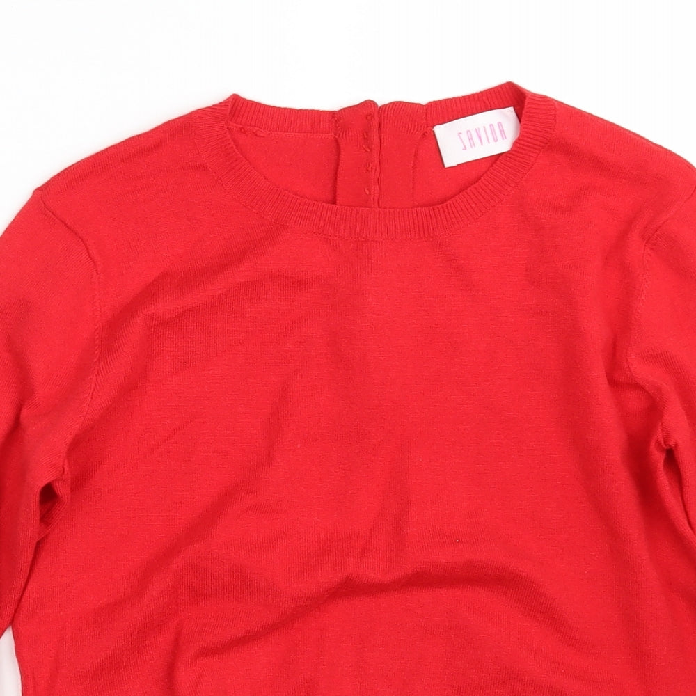 Savida Womens Red Round Neck  Viscose Pullover Jumper Size S