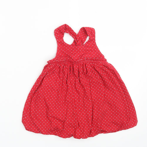 Gap Girls Red Polka Dot Cotton Pinafore/Dungaree Dress  Size 9-12 Months  Round Neck