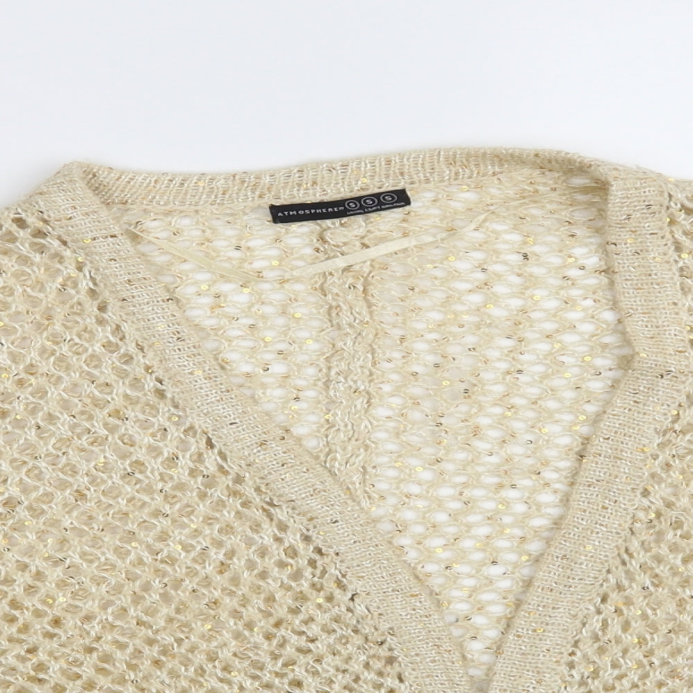 Atmosphere Womens Ivory V-Neck  Polyester Cardigan Jumper Size S