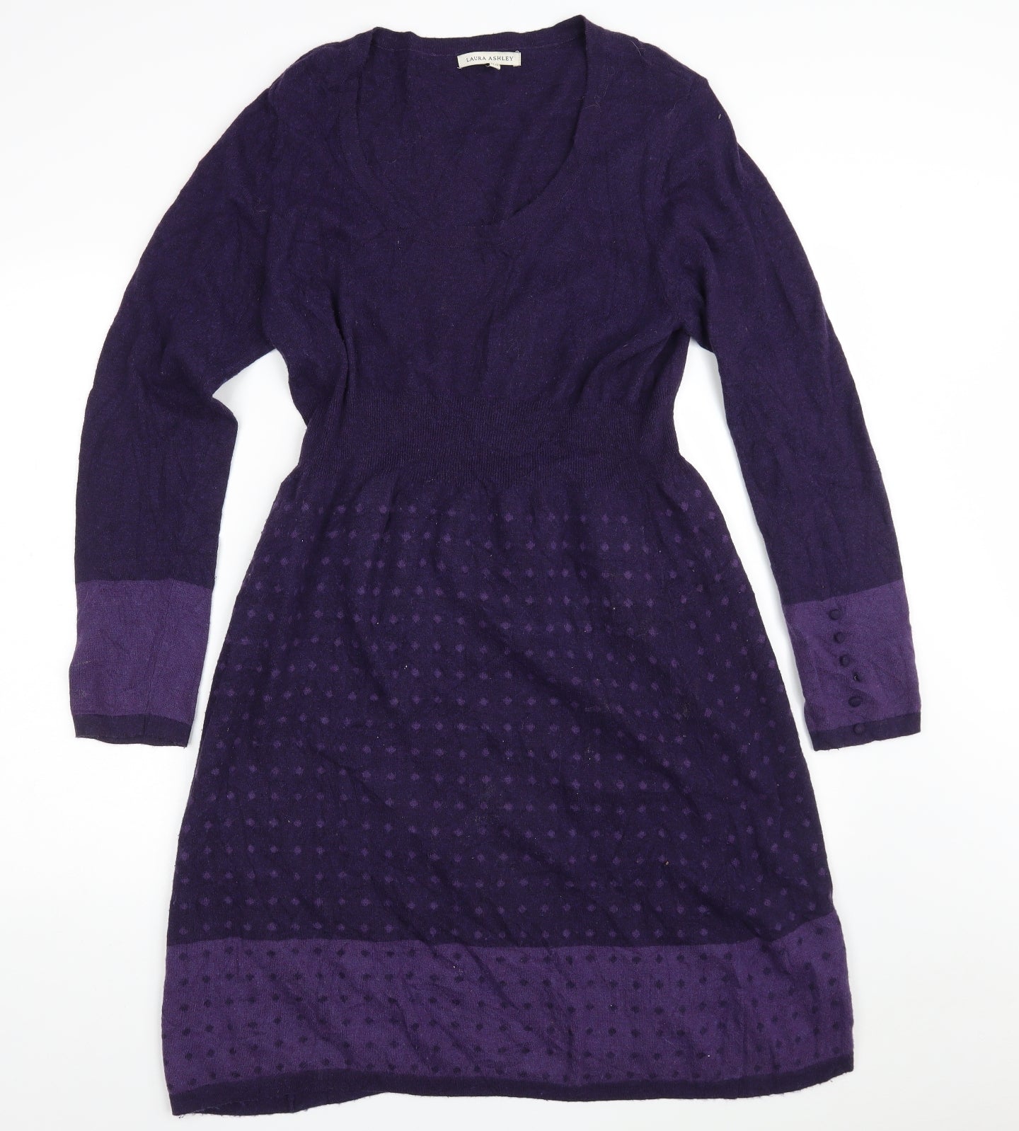 Laura Ashley Womens Purple Polka Dot Cotton Jumper Dress  Size 18  Scoop Neck