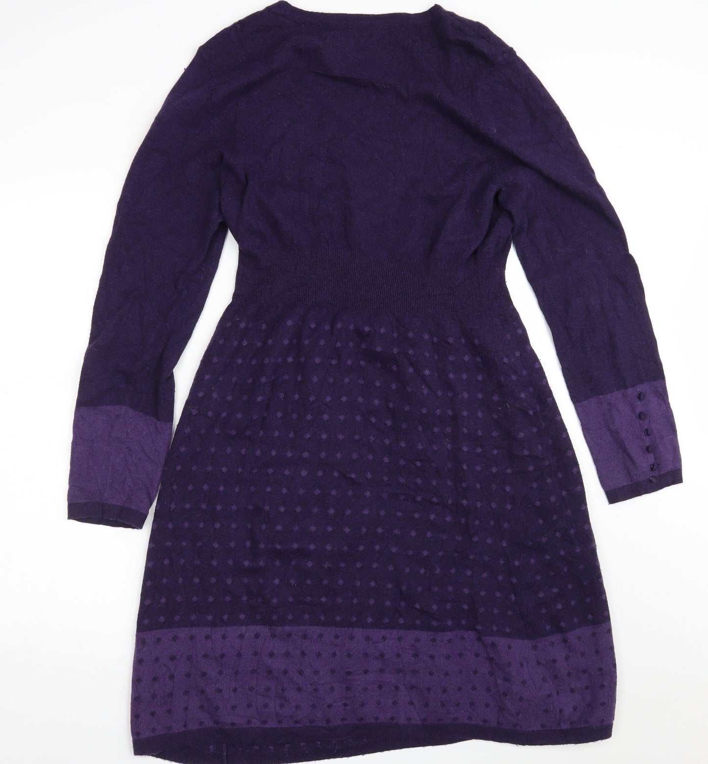 Laura Ashley Womens Purple Polka Dot Cotton Jumper Dress  Size 18  Scoop Neck