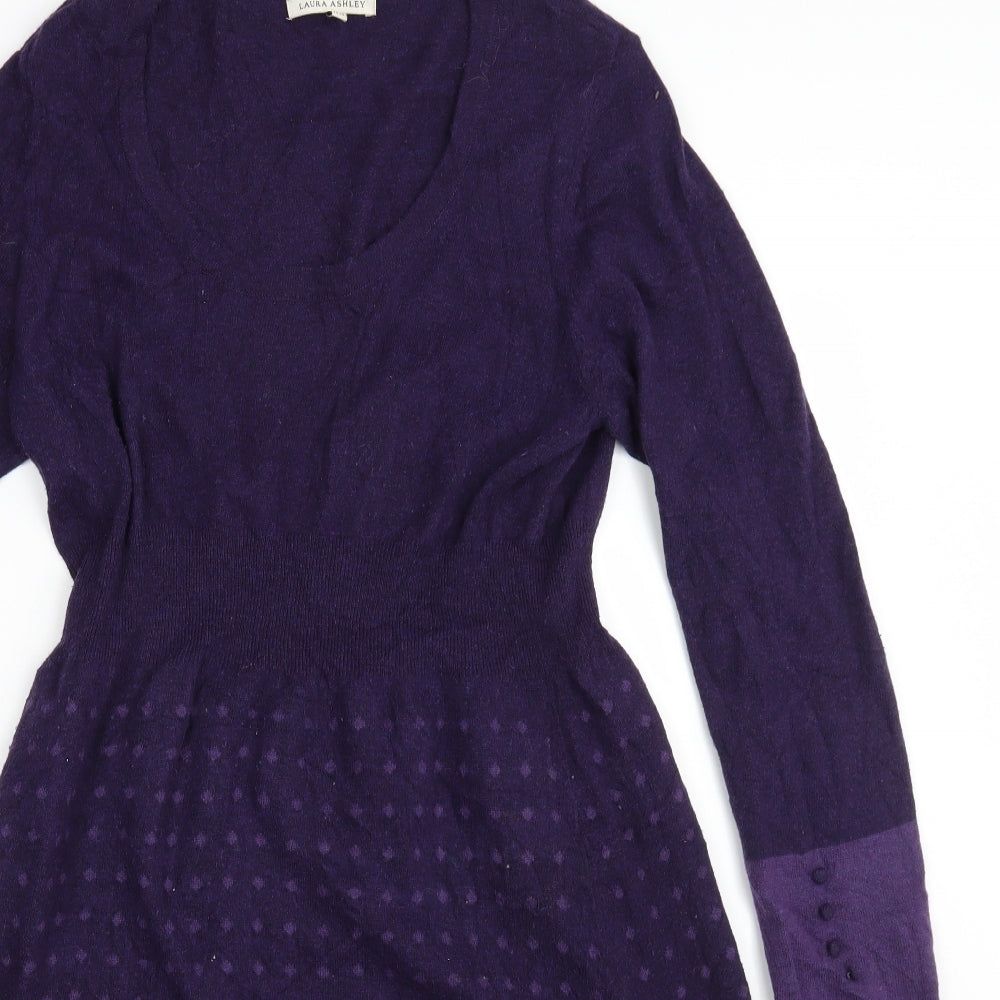 Laura Ashley Womens Purple Polka Dot Cotton Jumper Dress  Size 18  Scoop Neck