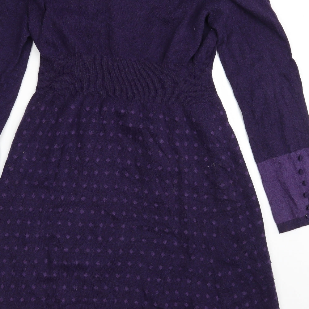 Laura Ashley Womens Purple Polka Dot Cotton Jumper Dress  Size 18  Scoop Neck