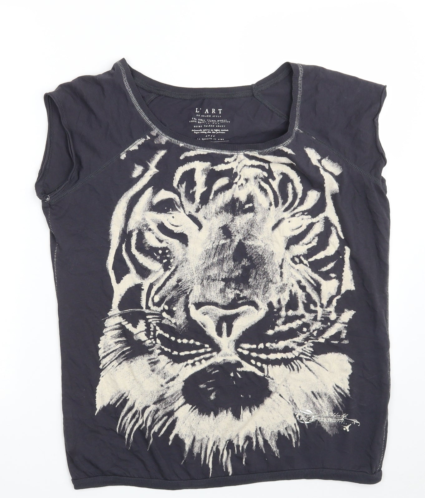 River Island Womens Grey  100% Cotton Basic T-Shirt Size 14 Round Neck - Tiger