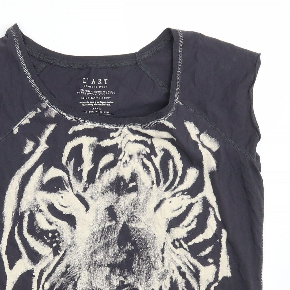 River Island Womens Grey  100% Cotton Basic T-Shirt Size 14 Round Neck - Tiger