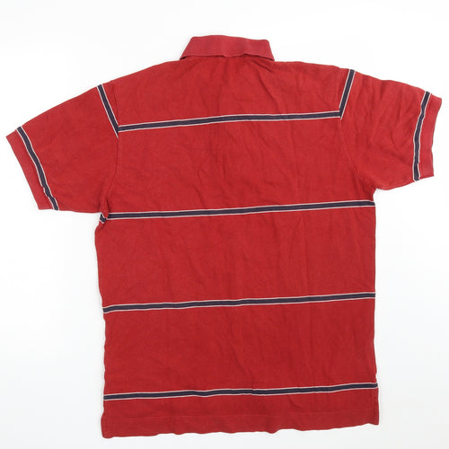 Nautica Mens Red Striped 100% Cotton  Polo Size S Collared Button