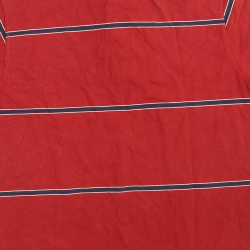 Nautica Mens Red Striped 100% Cotton  Polo Size S Collared Button