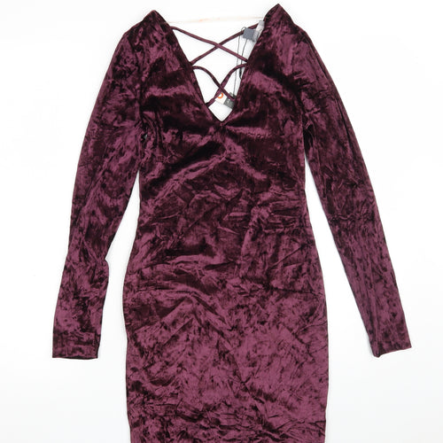 Primark Womens Purple  Polyester Bodycon  Size 8  V-Neck Drawstring
