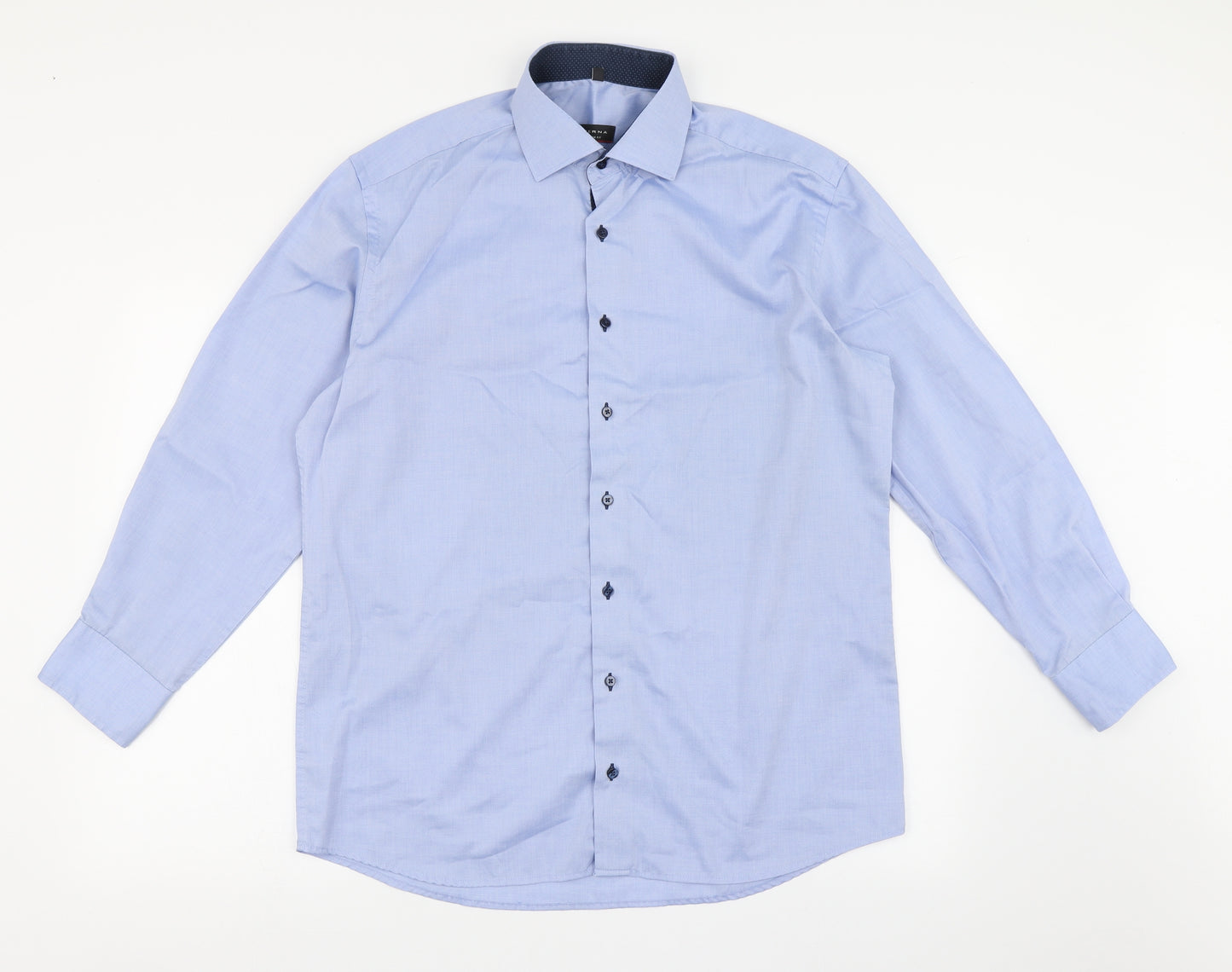 Eterna Mens Blue  100% Cotton  Dress Shirt Size 16 Collared Button