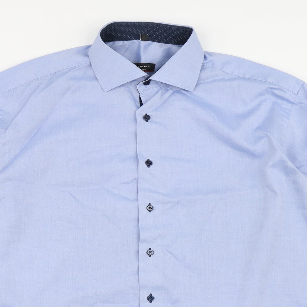 Eterna Mens Blue  100% Cotton  Dress Shirt Size 16 Collared Button