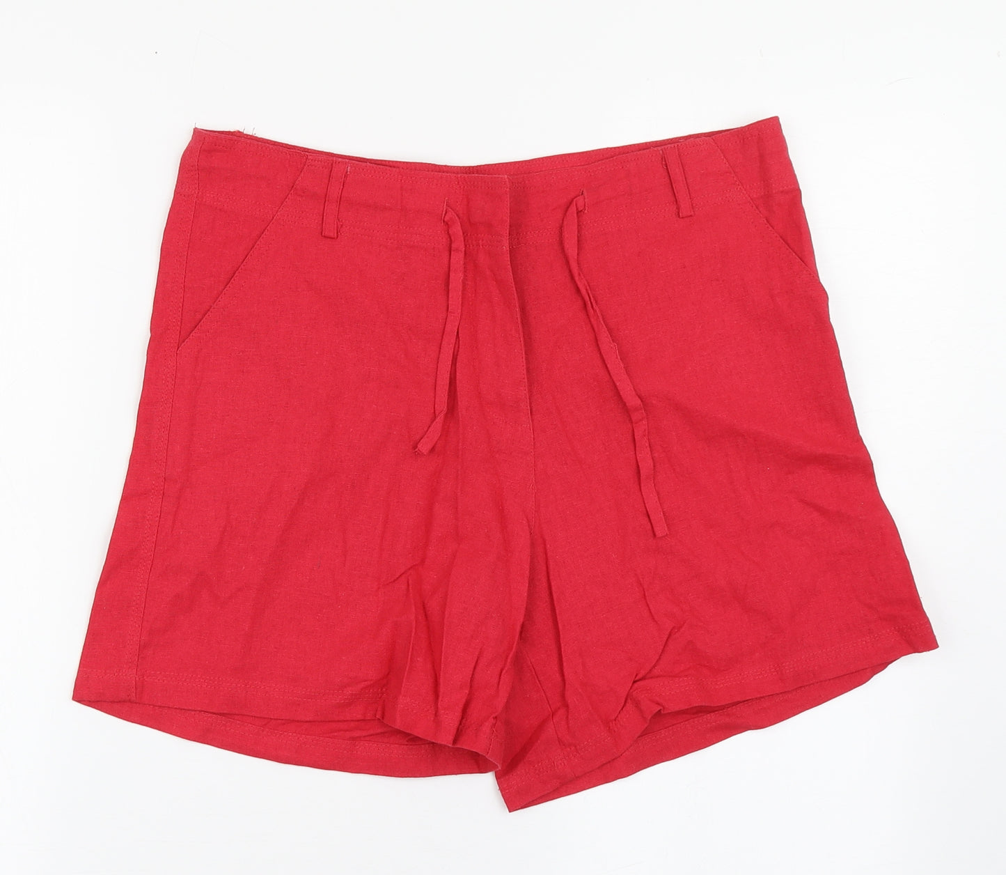 Denim Co Womens Red  Linen Boyfriend Shorts Size 12  Regular Zip