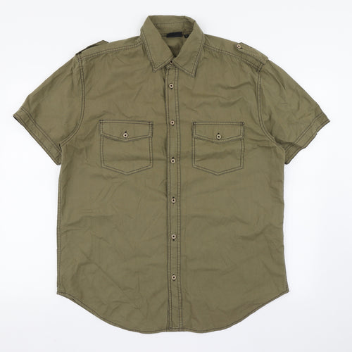 Lime Mens Green  Cotton  Button-Up Size L Collared Button
