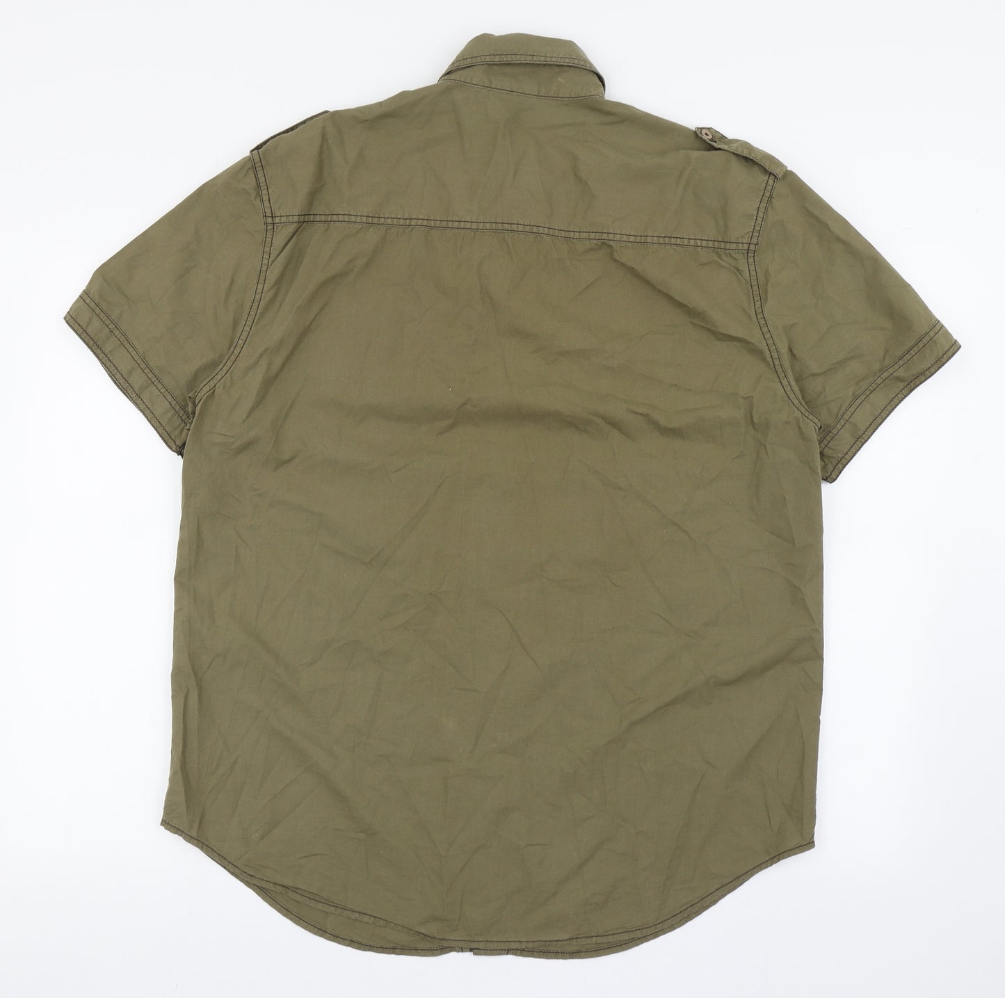 Lime Mens Green  Cotton  Button-Up Size L Collared Button