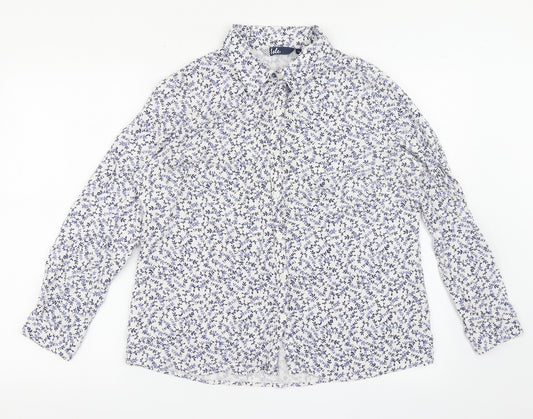 Front view of Isle women’s white viscose basic button-up, size UK 18, collared