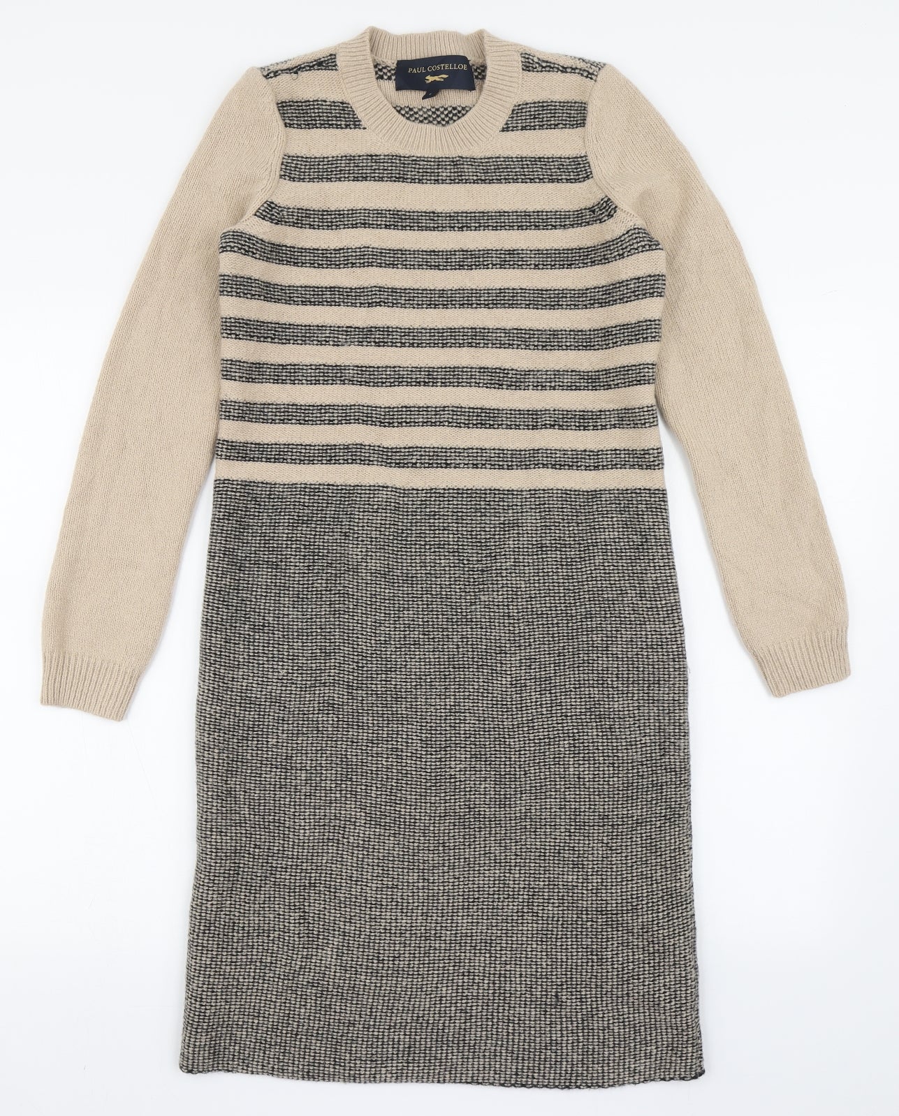 Paul Costelloe Womens Brown Striped Nylon Jumper Dress  Size S  Round Neck Pullover