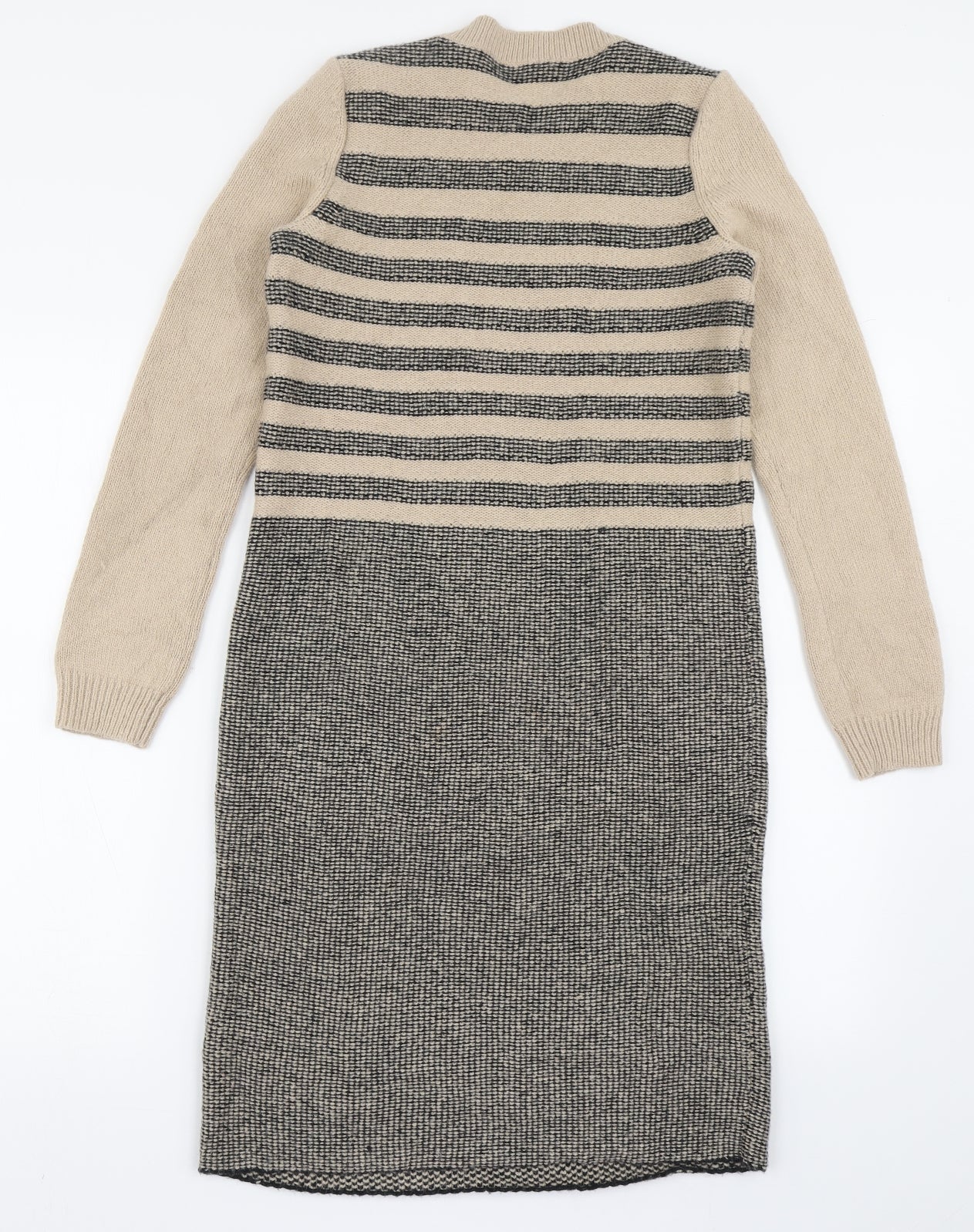 Paul Costelloe Womens Brown Striped Nylon Jumper Dress  Size S  Round Neck Pullover
