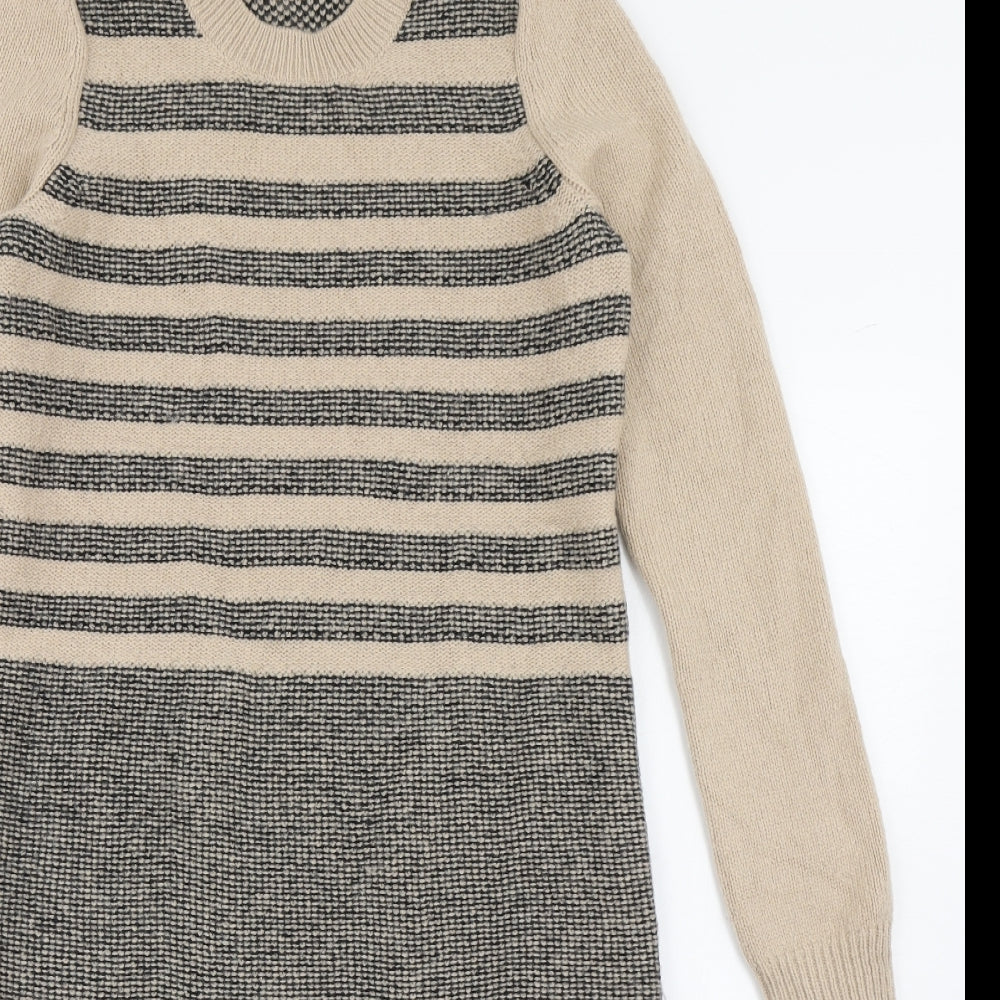 Paul Costelloe Womens Brown Striped Nylon Jumper Dress  Size S  Round Neck Pullover