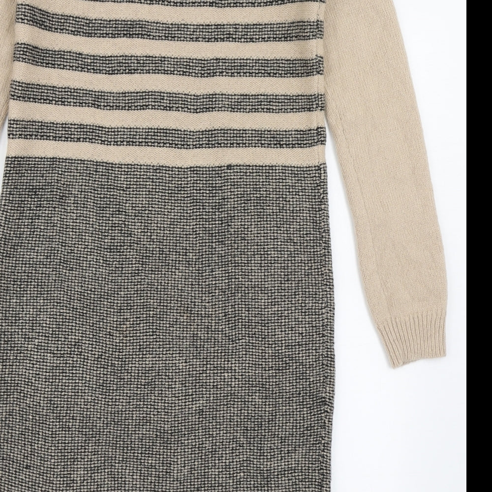 Paul Costelloe Womens Brown Striped Nylon Jumper Dress  Size S  Round Neck Pullover