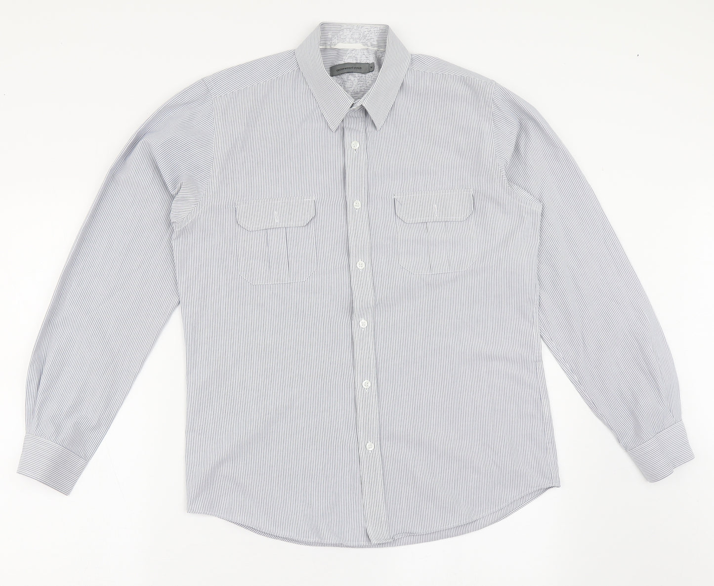 Cedar Wood State Mens Blue Striped Cotton  Button-Up Size M Collared Button