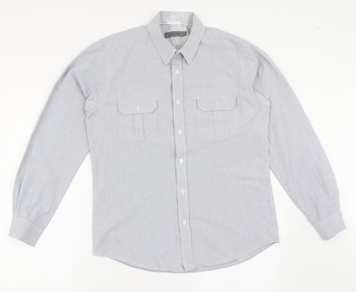 Cedar Wood State Mens Blue Striped Cotton  Button-Up Size M Collared Button