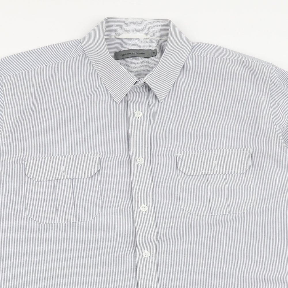 Cedar Wood State Mens Blue Striped Cotton  Button-Up Size M Collared Button