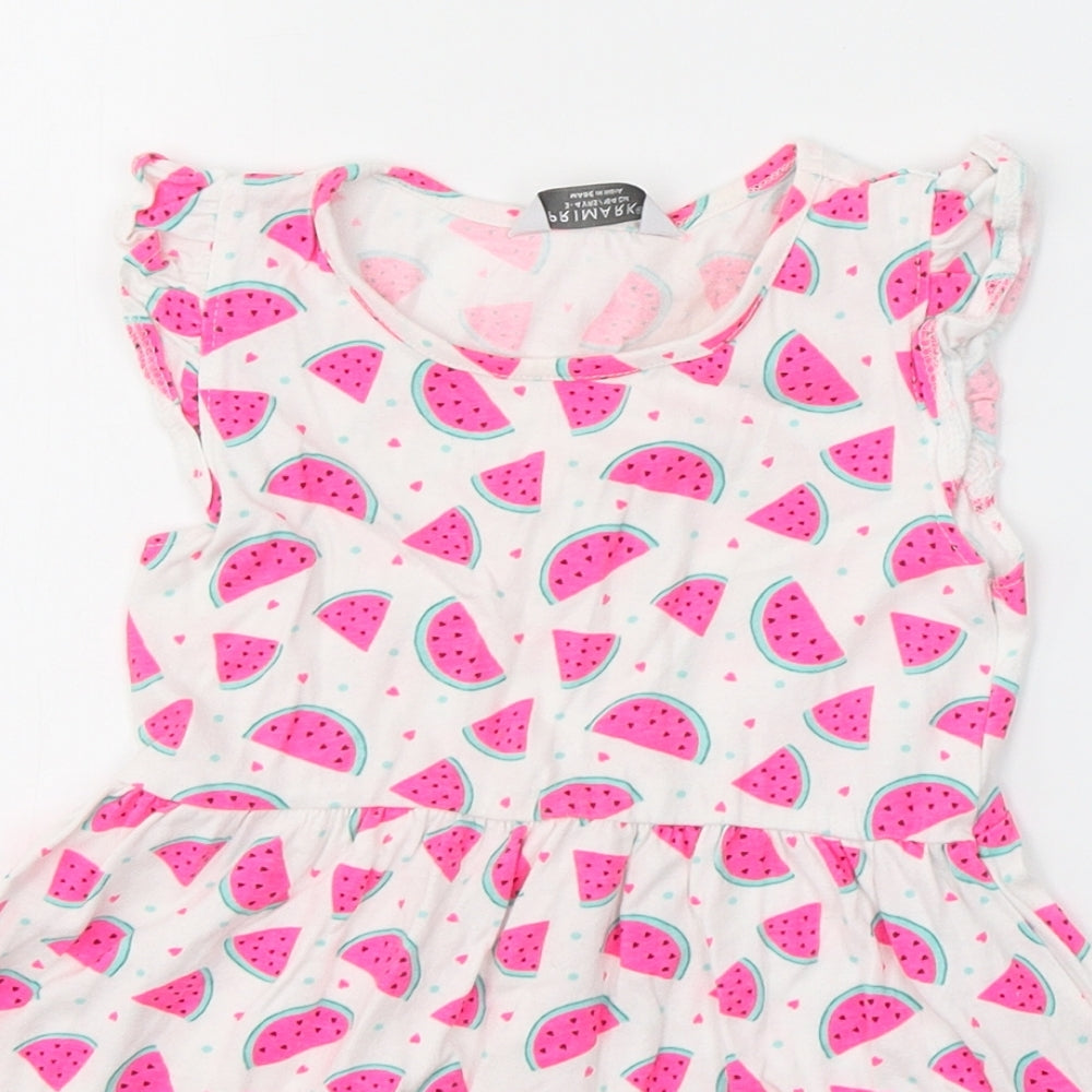 Primark Girls White Geometric Cotton Fit & Flare  Size 3-4 Years  Round Neck Pullover