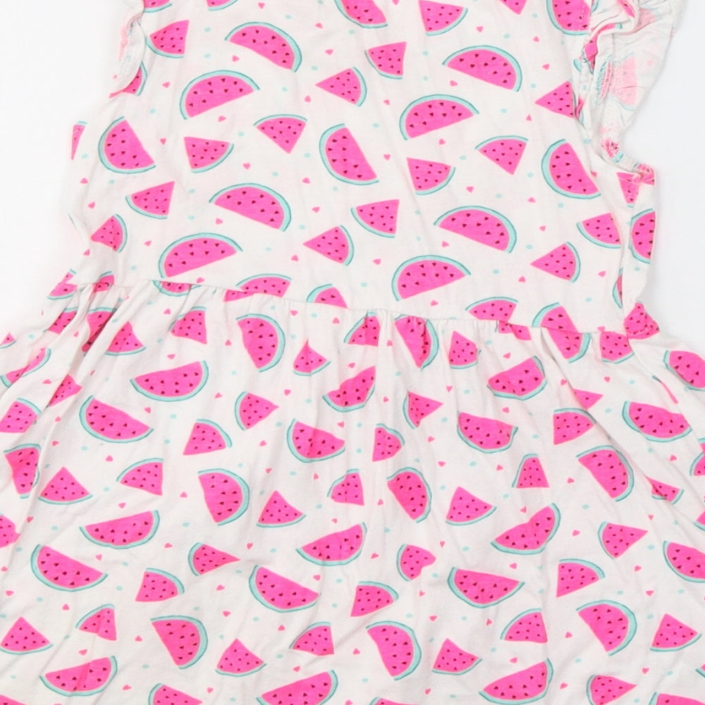 Primark Girls White Geometric Cotton Fit & Flare  Size 3-4 Years  Round Neck Pullover
