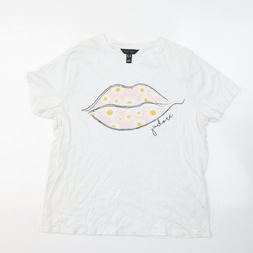 New Look Womens White  Cotton Basic T-Shirt Size 14 Round Neck - J'adore