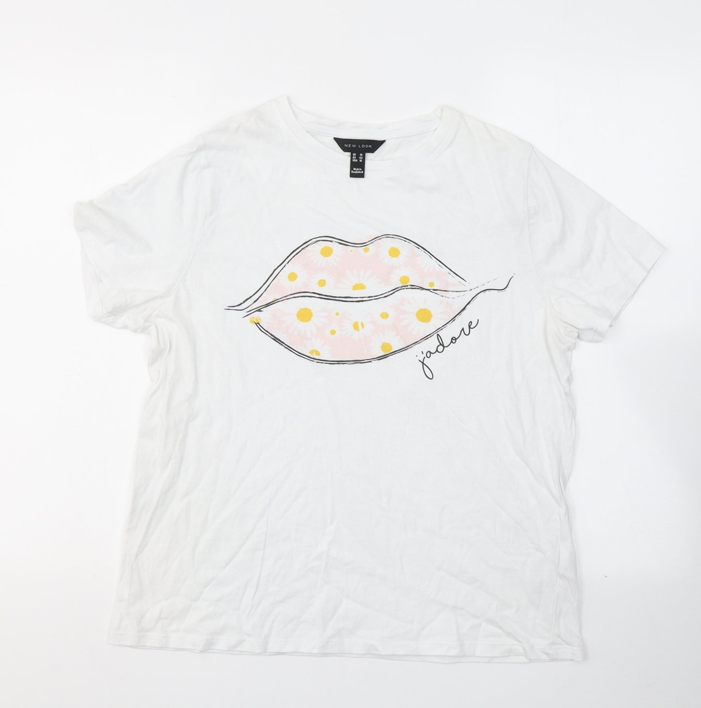New Look Womens White  Cotton Basic T-Shirt Size 14 Round Neck - J'adore