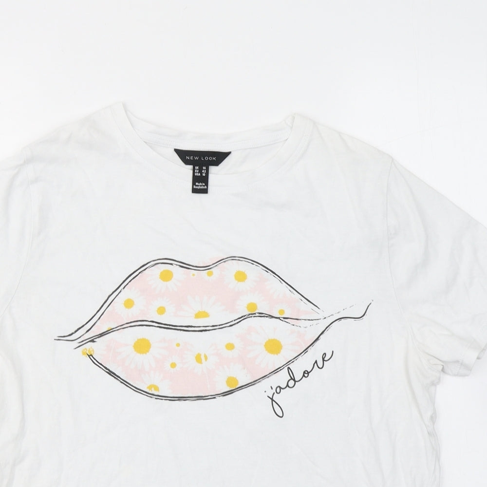 New Look Womens White  Cotton Basic T-Shirt Size 14 Round Neck - J'adore