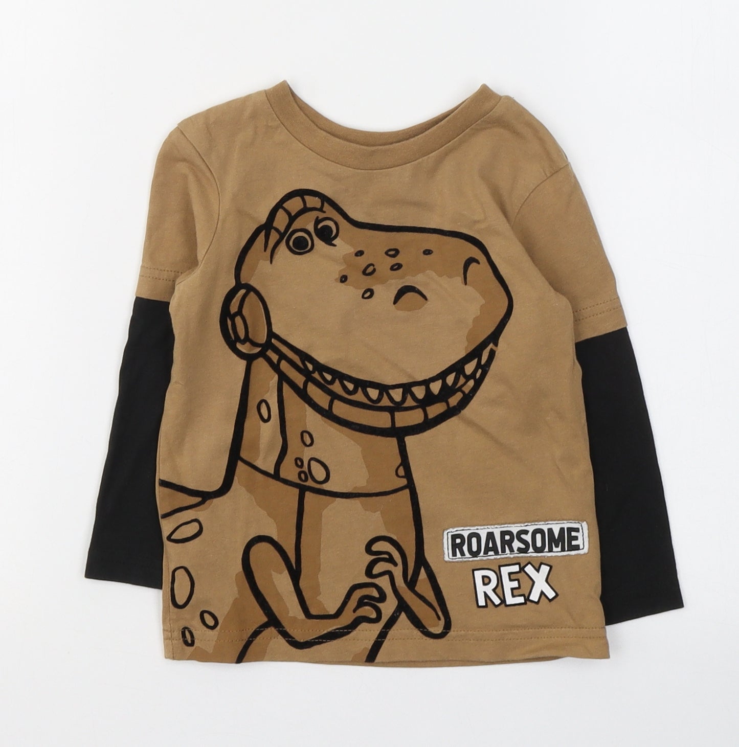 Disney Toy Story Boys Brown  Cotton Basic Casual Size 12-18 Months Round Neck Pullover - Rex