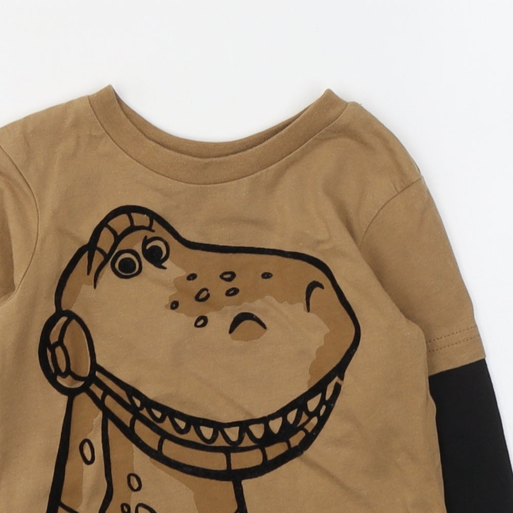 Disney Toy Story Boys Brown  Cotton Basic Casual Size 12-18 Months Round Neck Pullover - Rex