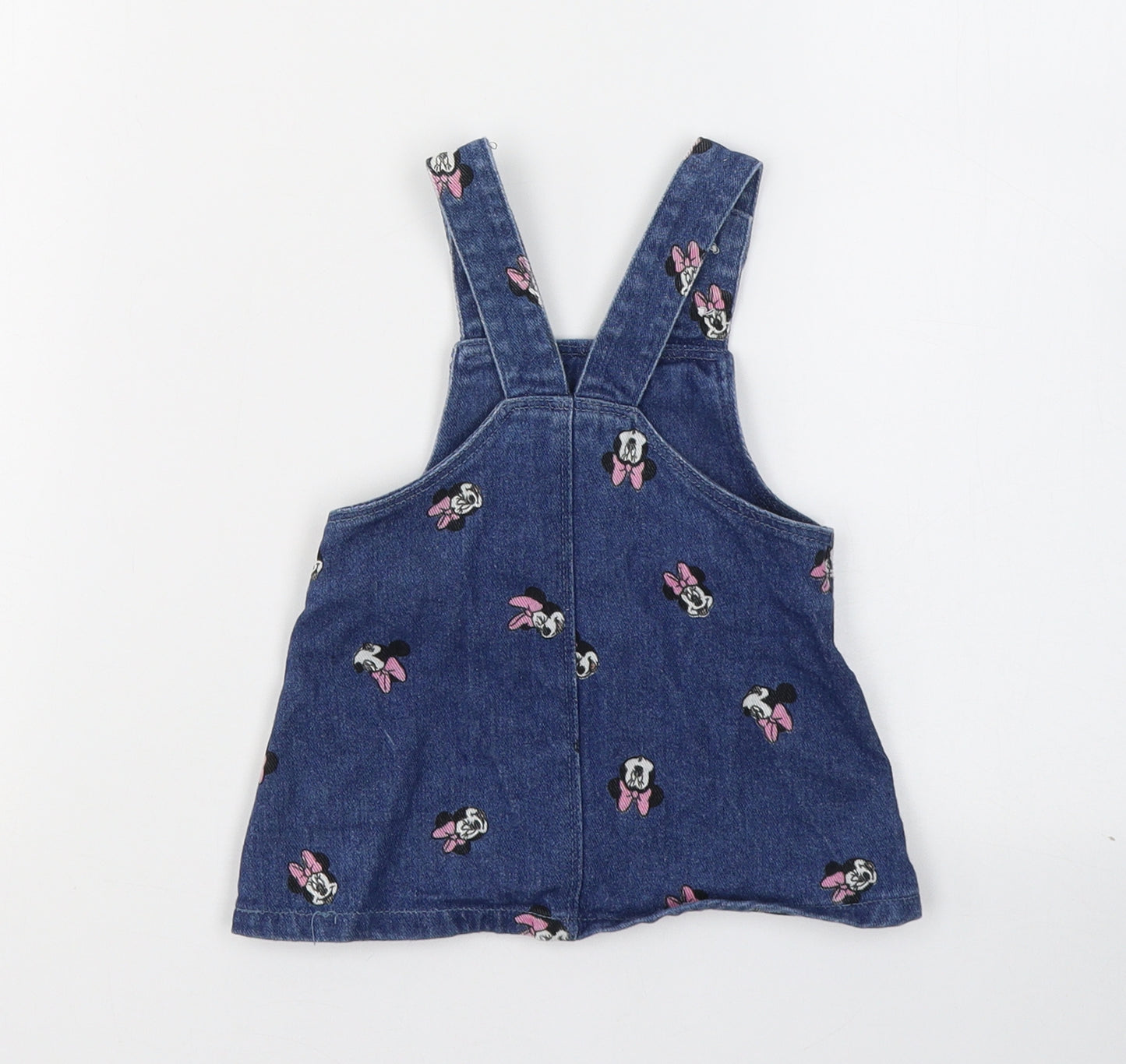 Disney Girls Blue  Cotton Pinafore/Dungaree Dress  Size 0-3 Months  Square Neck Button - Minnie mouse