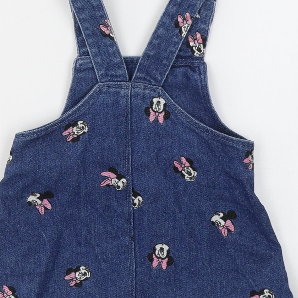 Disney Girls Blue  Cotton Pinafore/Dungaree Dress  Size 0-3 Months  Square Neck Button - Minnie mouse