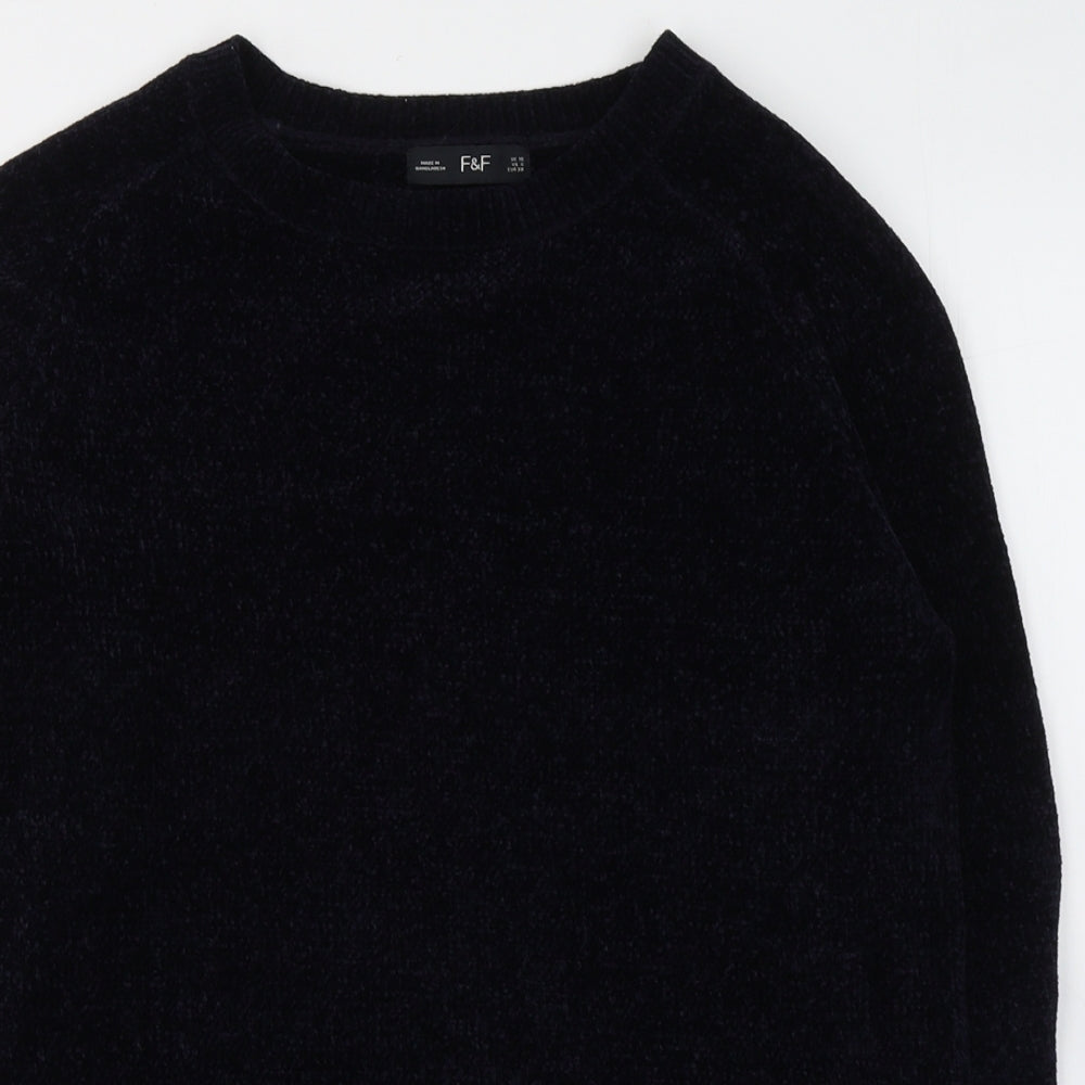 F&F Womens Black Round Neck  Polyester Pullover Jumper Size 10
