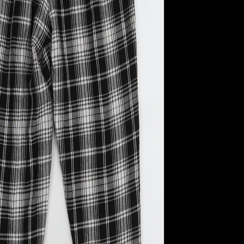 PRETTYLITTLETHING Womens Black Plaid Polyester Trousers  Size 6 L25 in Slim Drawstring