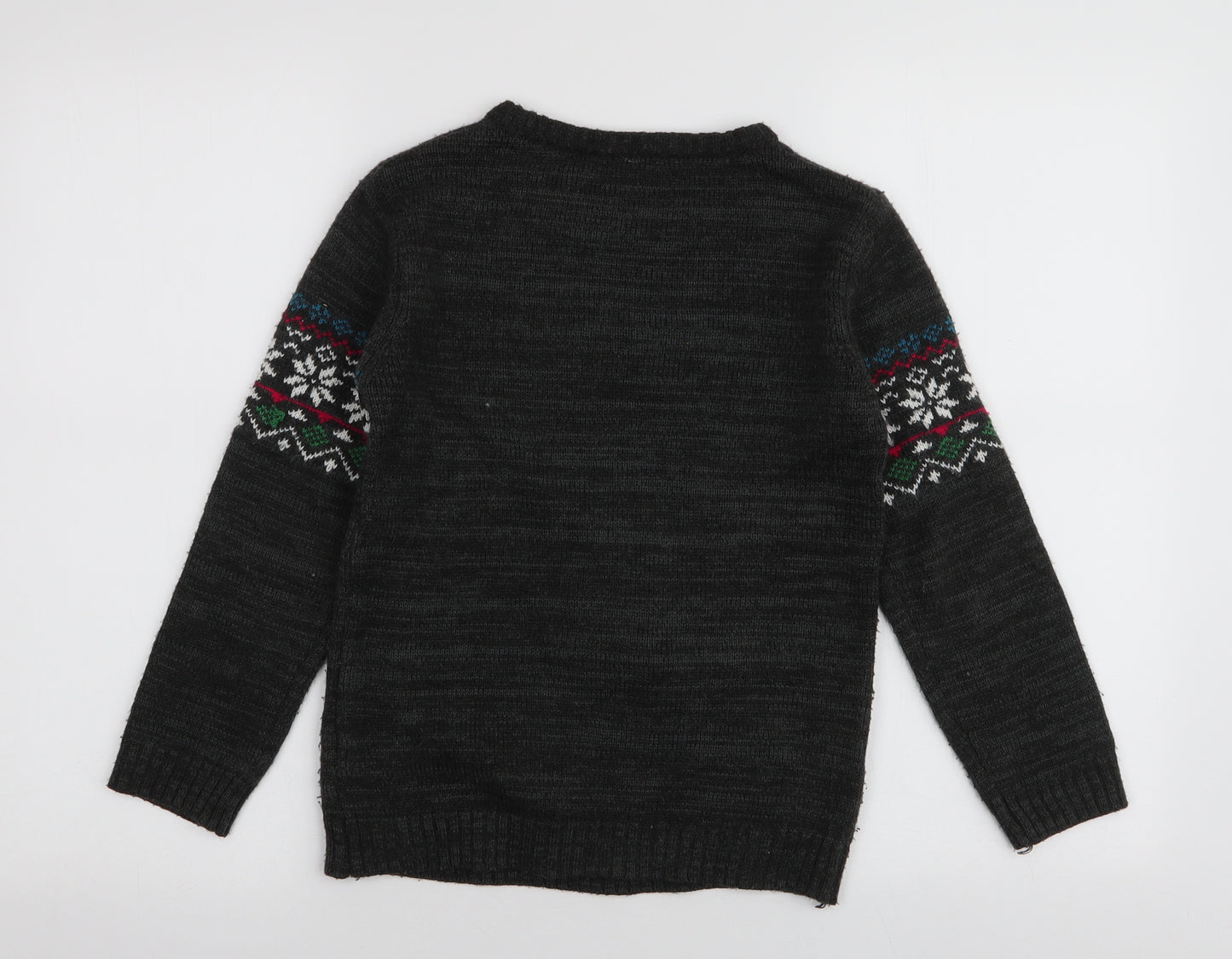 TU Boys Grey Round Neck Fair Isle Acrylic Pullover Jumper Size 9 Years  Pullover - Reindeer Christmas