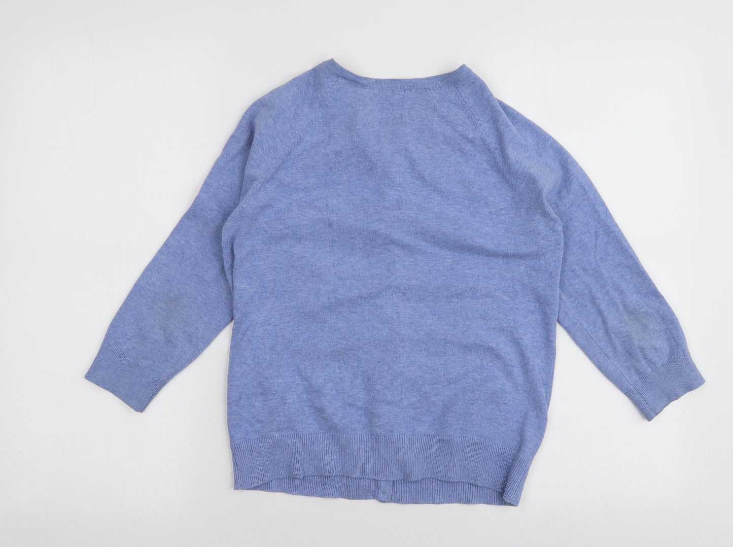 F&F Womens Blue Round Neck  Cotton Cardigan Jumper Size 12