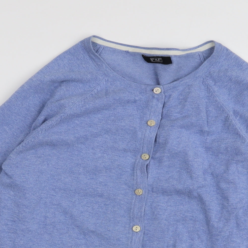 F&F Womens Blue Round Neck  Cotton Cardigan Jumper Size 12