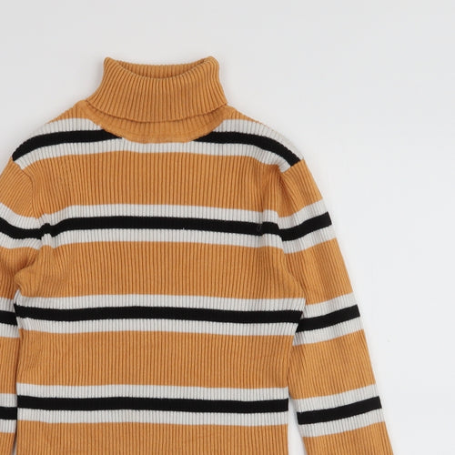 Primark Girls Multicoloured Roll Neck Striped Viscose Pullover Jumper Size 10-11 Years  Pullover