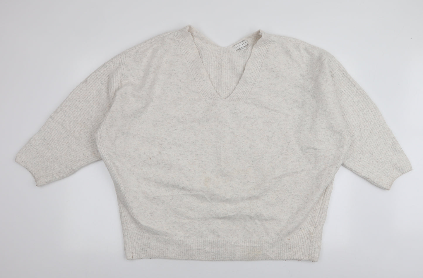 Topshop Womens Ivory V-Neck  Polyester Pullover Jumper Size L
