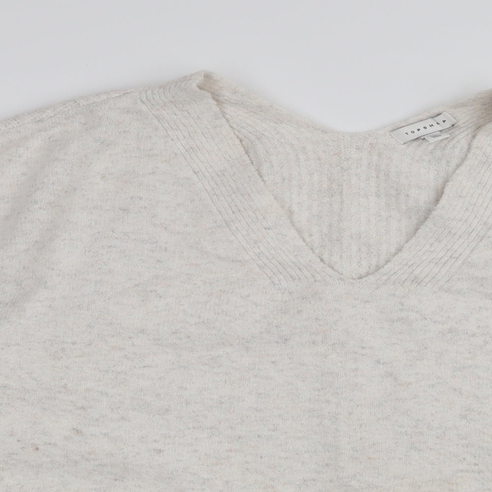 Topshop Womens Ivory V-Neck  Polyester Pullover Jumper Size L