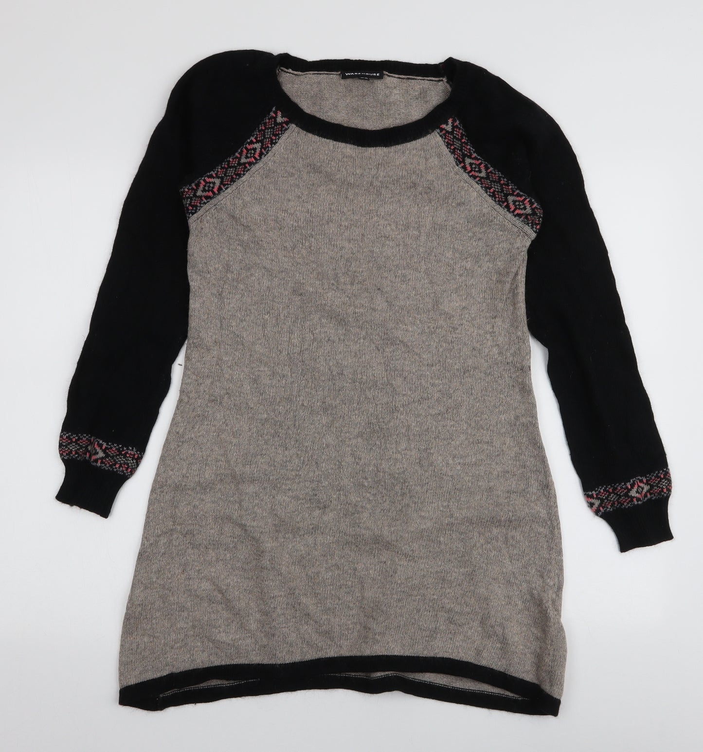 Warehouse Womens Multicoloured Round Neck Fair Isle Cotton Pullover Jumper Size 12