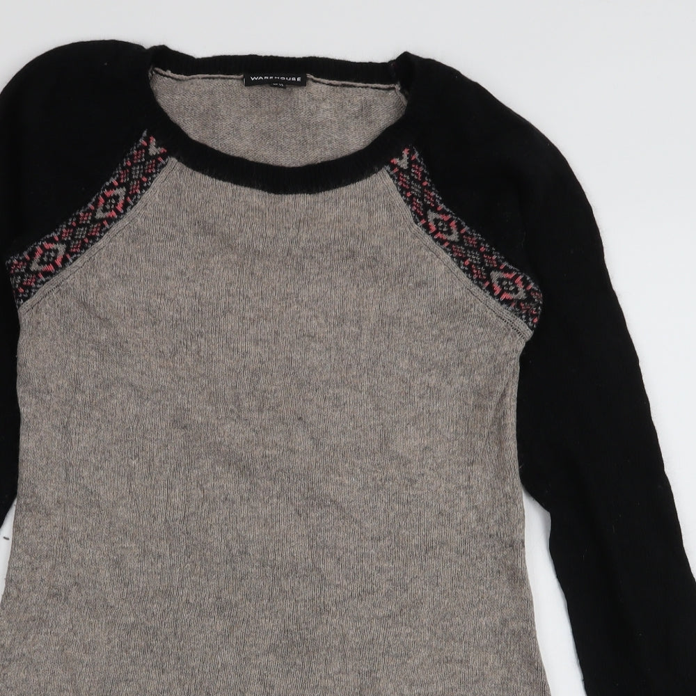 Warehouse Womens Multicoloured Round Neck Fair Isle Cotton Pullover Jumper Size 12