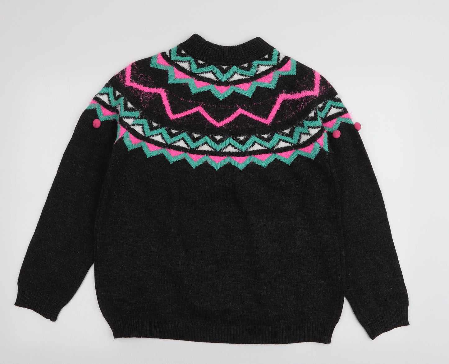 Papaya Womens Grey Round Neck Fair Isle Acrylic Pullover Jumper Size M   - Christmas