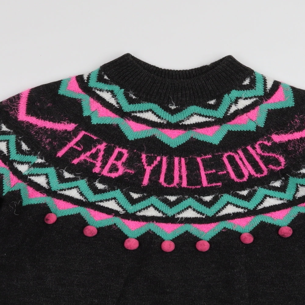 Papaya Womens Grey Round Neck Fair Isle Acrylic Pullover Jumper Size M   - Christmas