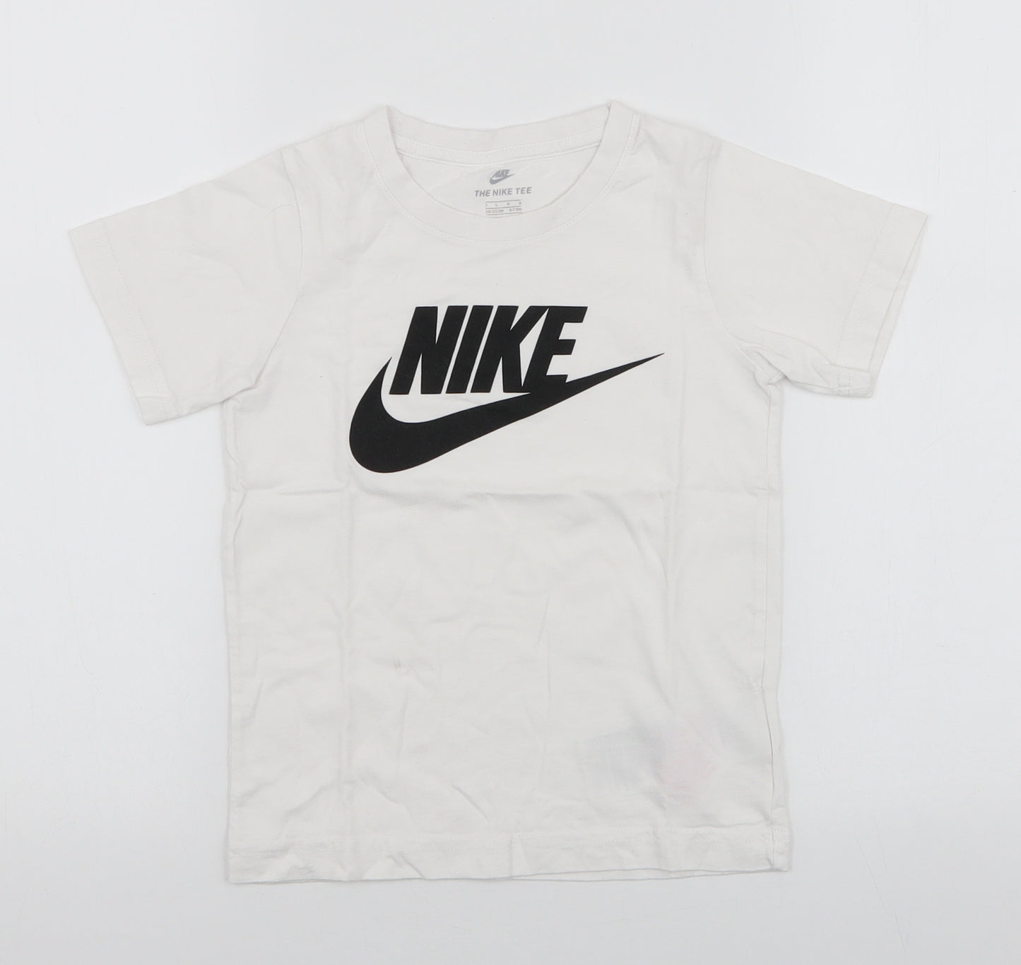 Nike Boys White  100% Cotton Jersey T-Shirt Size 7 Years Round Neck Pullover