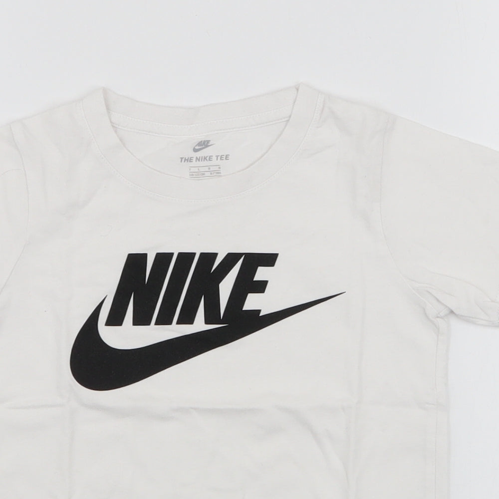 Nike Boys White  100% Cotton Jersey T-Shirt Size 7 Years Round Neck Pullover