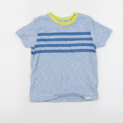Gap Boys Blue Striped 100% Cotton Jersey T-Shirt Size 2 Years Round Neck Pullover